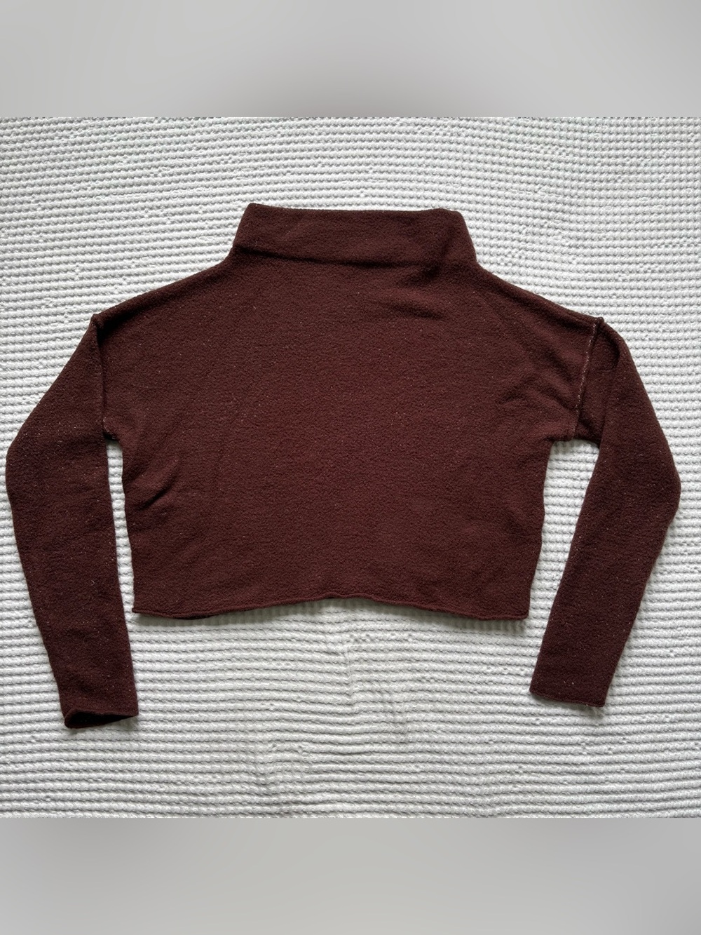 Free People San Vincente Funnel Neck Tweed Knit Sweater Cropped Brown - M